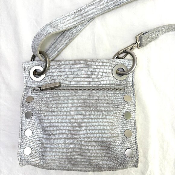Handbags - HAMMIT TONY Small Gray White Snakeskin Embossed Cow Leather Stud Crossbody